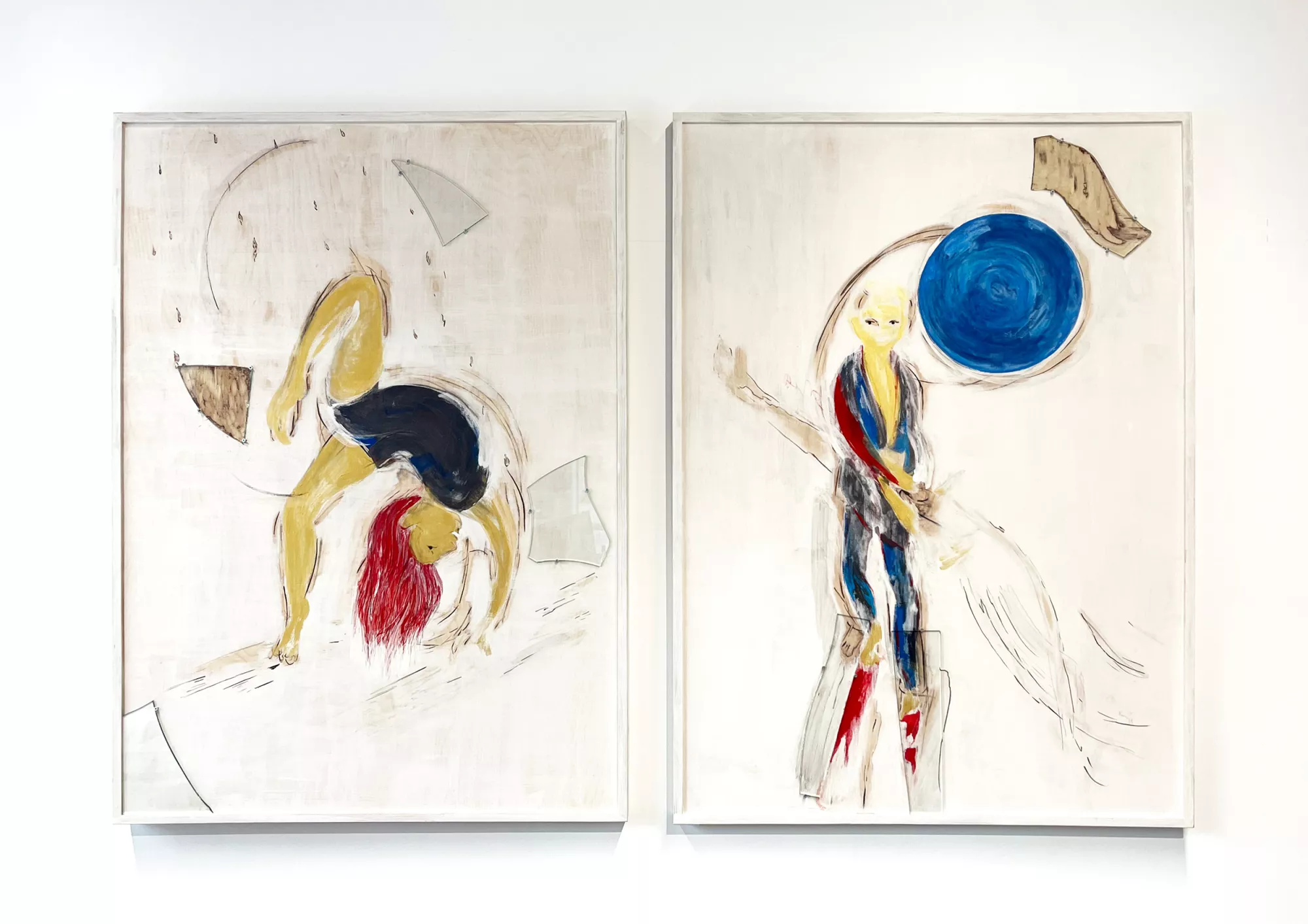 Gaia Fugazza - Leaves - Gaia Fugazza - Leaves - U, 2025 and X, 2025  Traditional gesso, mineral pigments, glass and China Ink on wood, 111 × 81 cm