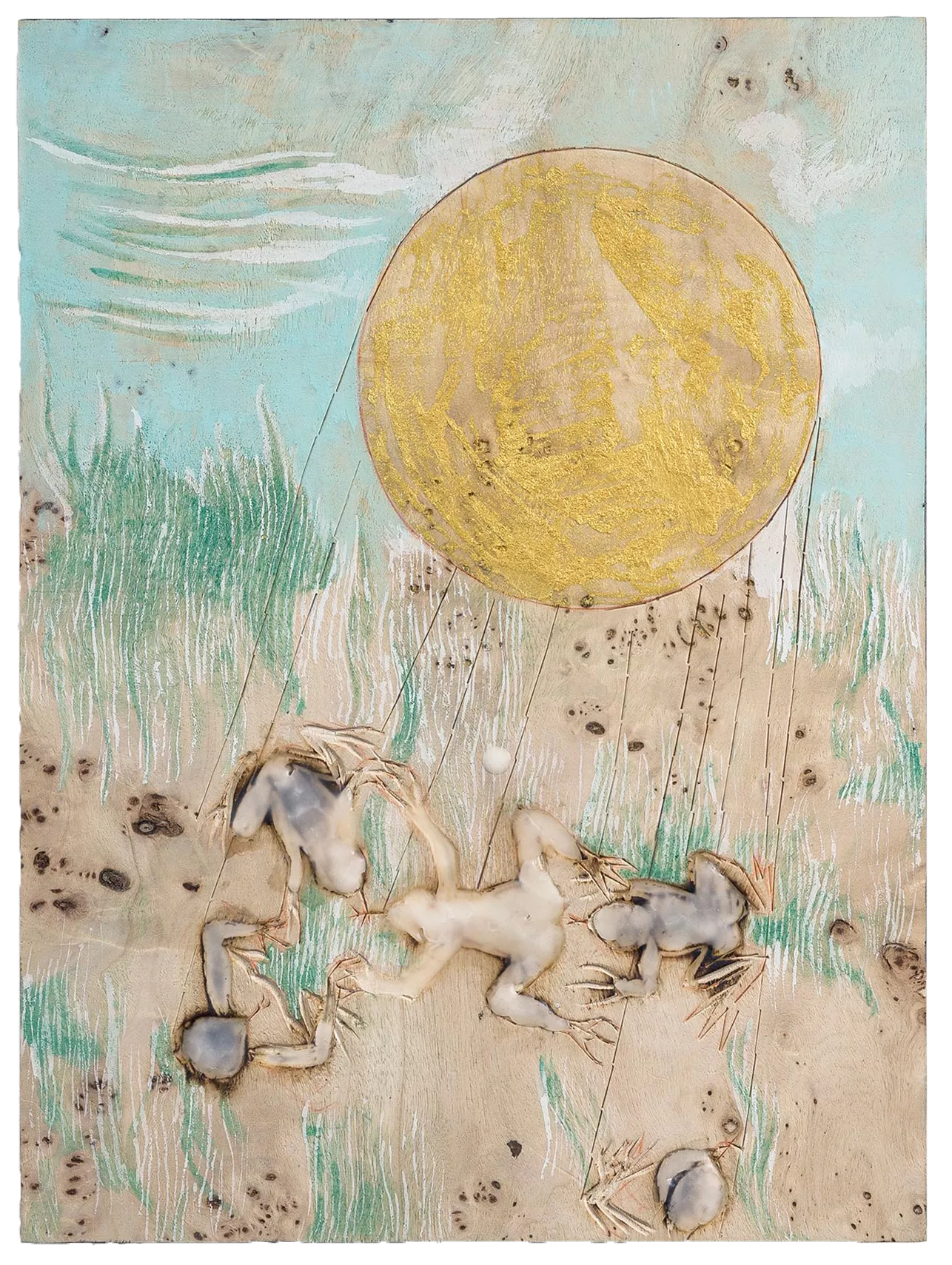 Gaia Fugazza - Hostages and Friends - Gaia Fugazza - Hostages and Friends - These Frogs, 2019 Carved wood, beeswax, mineral pigments in acrylic medium, 20 × 27 cm